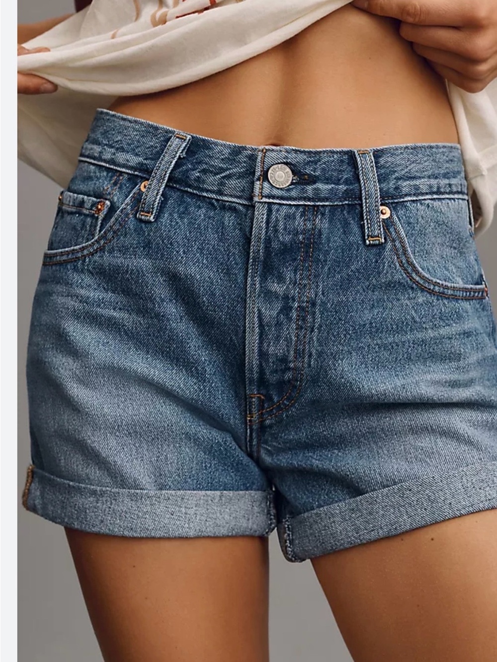 Levi's Women's 501 Blue Denim Mid-Rise Rolled Shorts